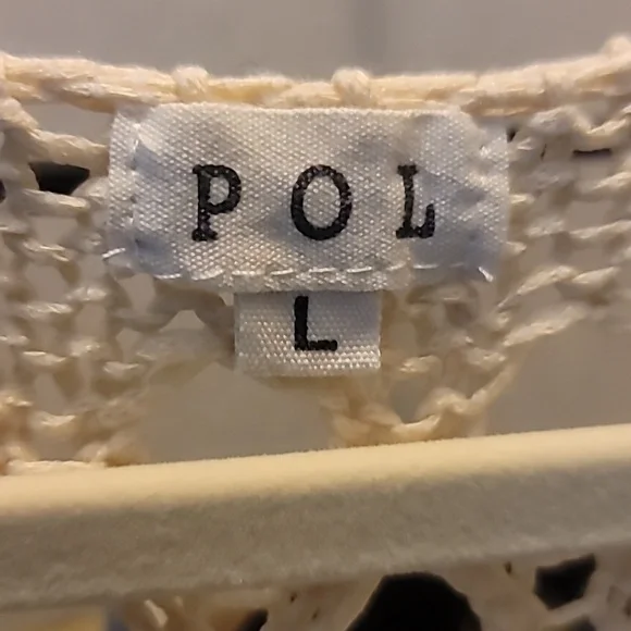 POL Women's Top Large Cream Crochet Mesh Knit Boat Neck Bell Sleeve Sweater - Picture 5 of 9